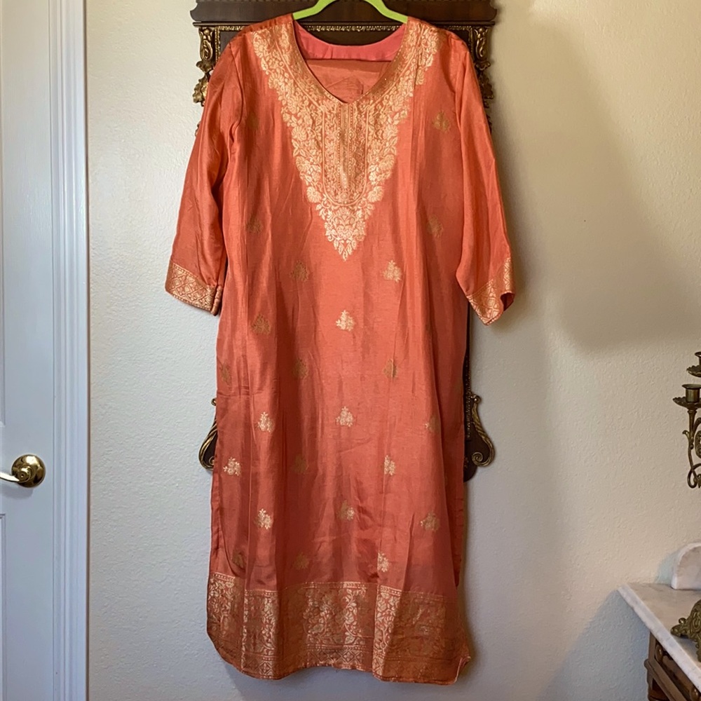 Coral and Gold Salwar Kameez, plus size